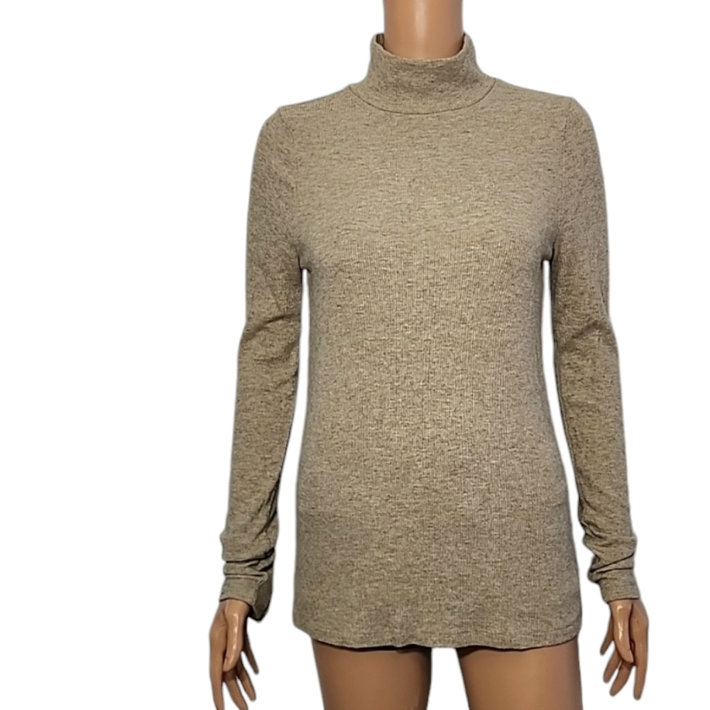 Doe & Rae Womens Mock Neck Ribbed Tan Sweater Top long sleeve Size‎ M